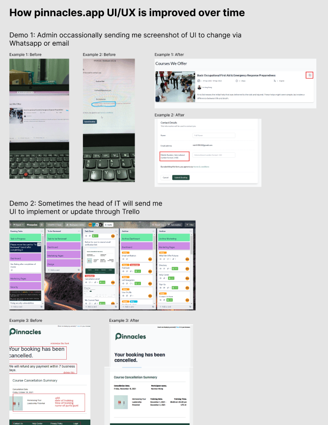 Screenshot showing Pinnacles UI/UX work sample