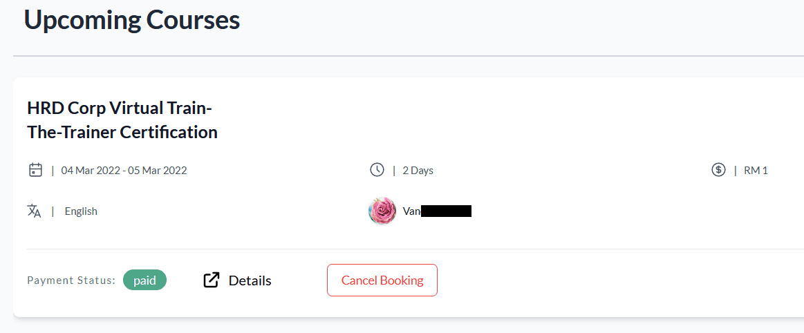 User booking data